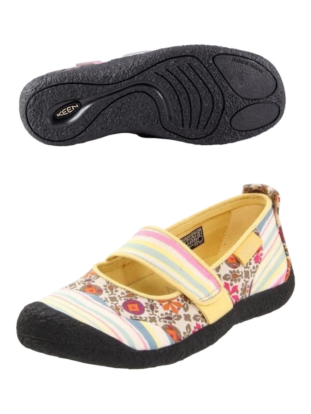 Keen Harvest Mary Jane Floral Stripe Fabric Upper Shoes Size 7.5